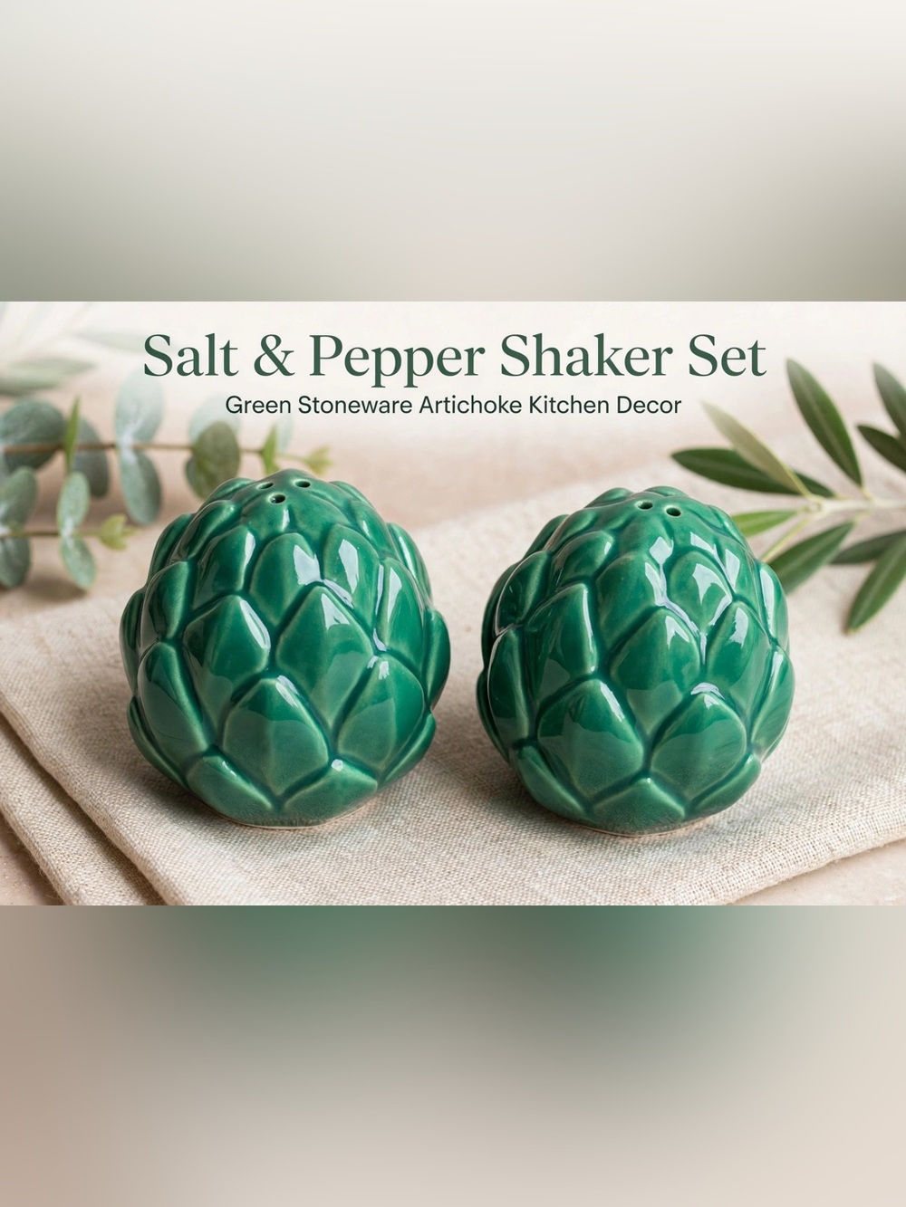 Threshold Green Stoneware Artichoke Salt & Pepper Shaker Set